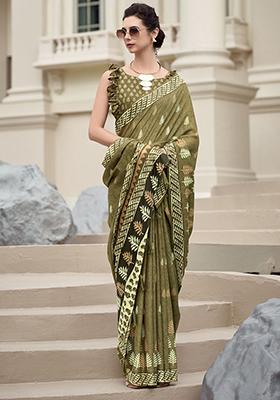 Green Printed Silk Sarees