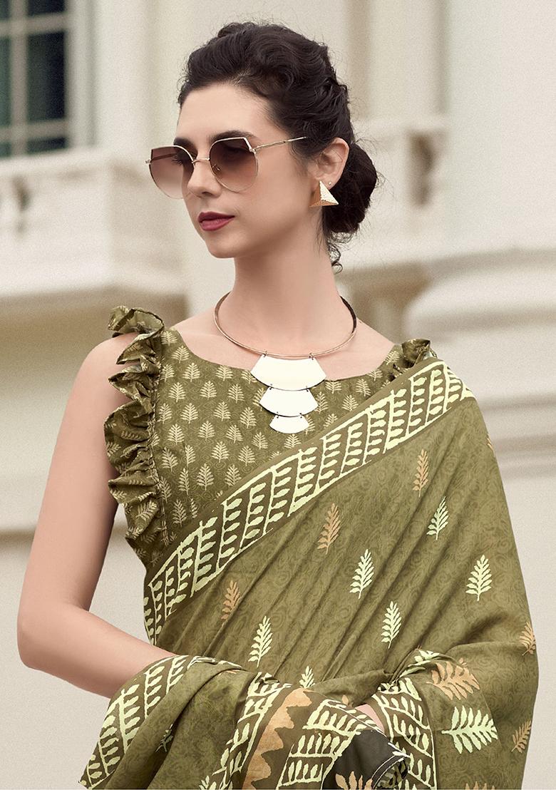 Green Printed Silk Sarees