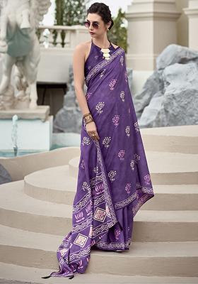 Purple Printed Silk Sarees