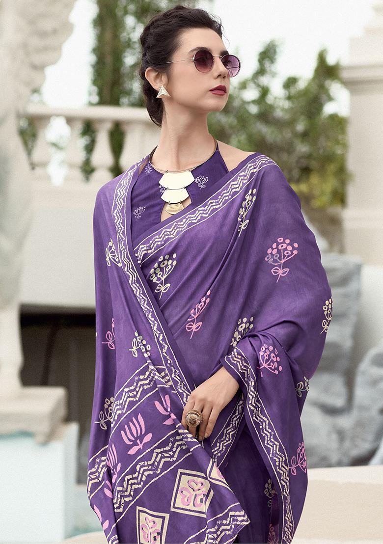 Purple Printed Silk Sarees