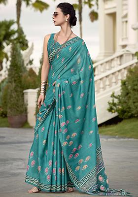 Green Printed Silk Sarees