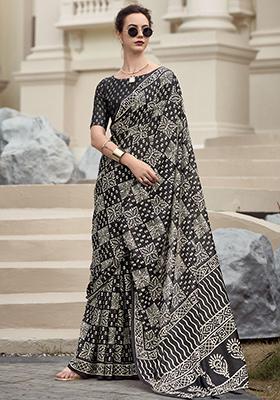 Black Printed Silk Sarees
