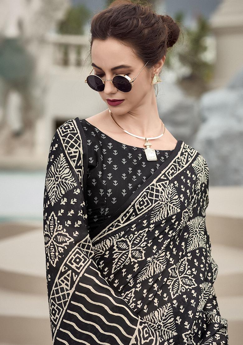 Black Printed Silk Sarees