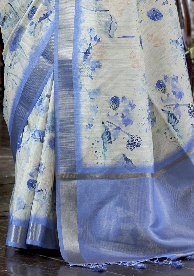 Blue Printed Banarasi Silk  Sarees