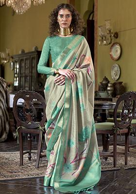 Green Printed Banarasi Silk  Sarees