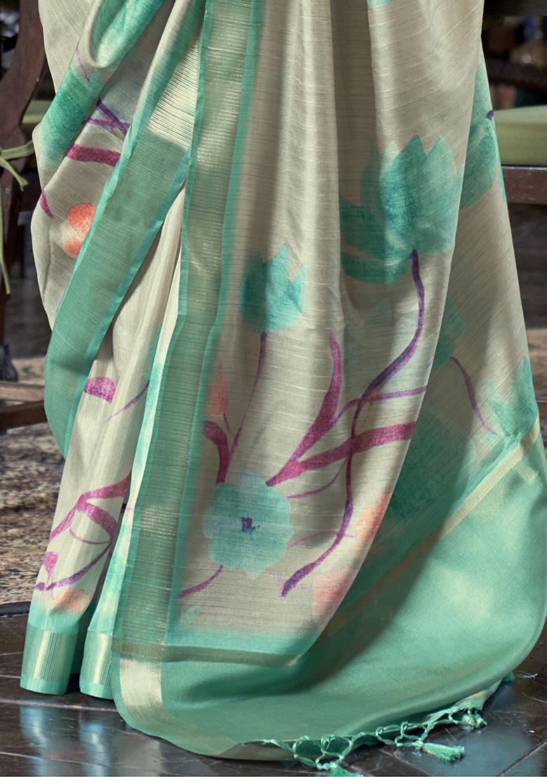 Green Printed Banarasi Silk  Sarees