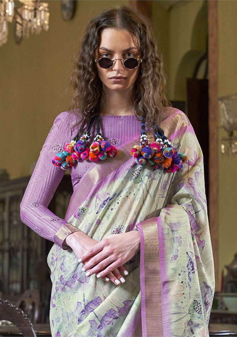 Lavender Printed Banarasi Silk  Sarees