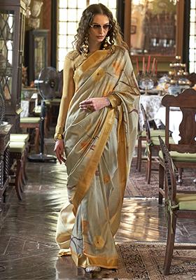 Yellow Printed Banarasi Silk  Sarees