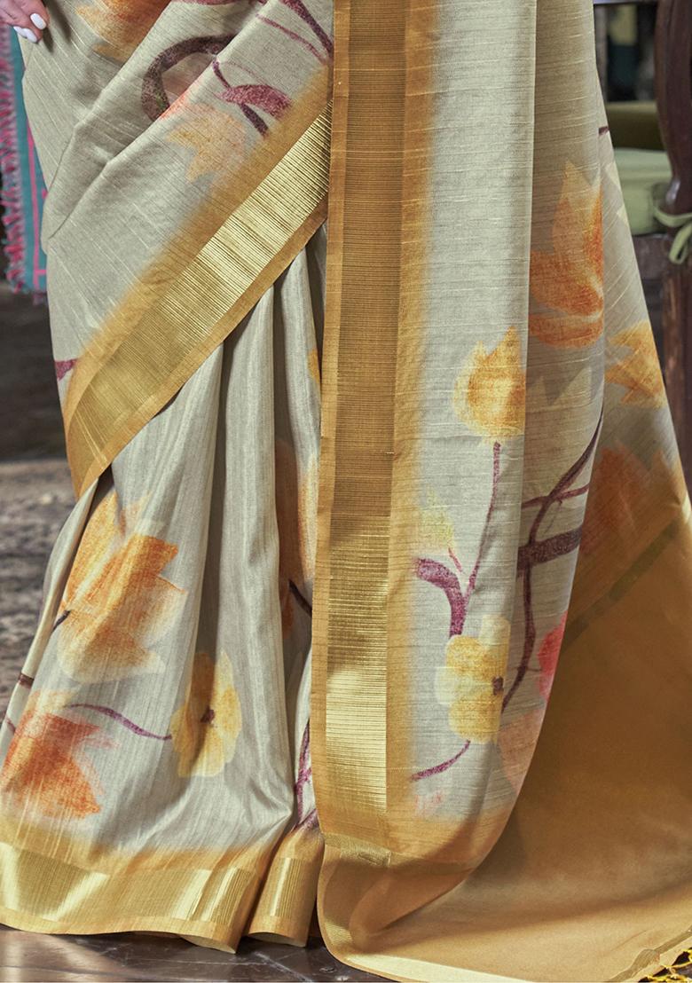 Yellow Printed Banarasi Silk  Sarees