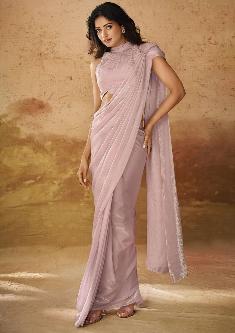Pink Hand Embroidered Organza Sarees