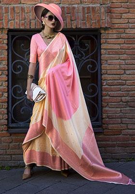 Cream Weaving Silk Sarees
