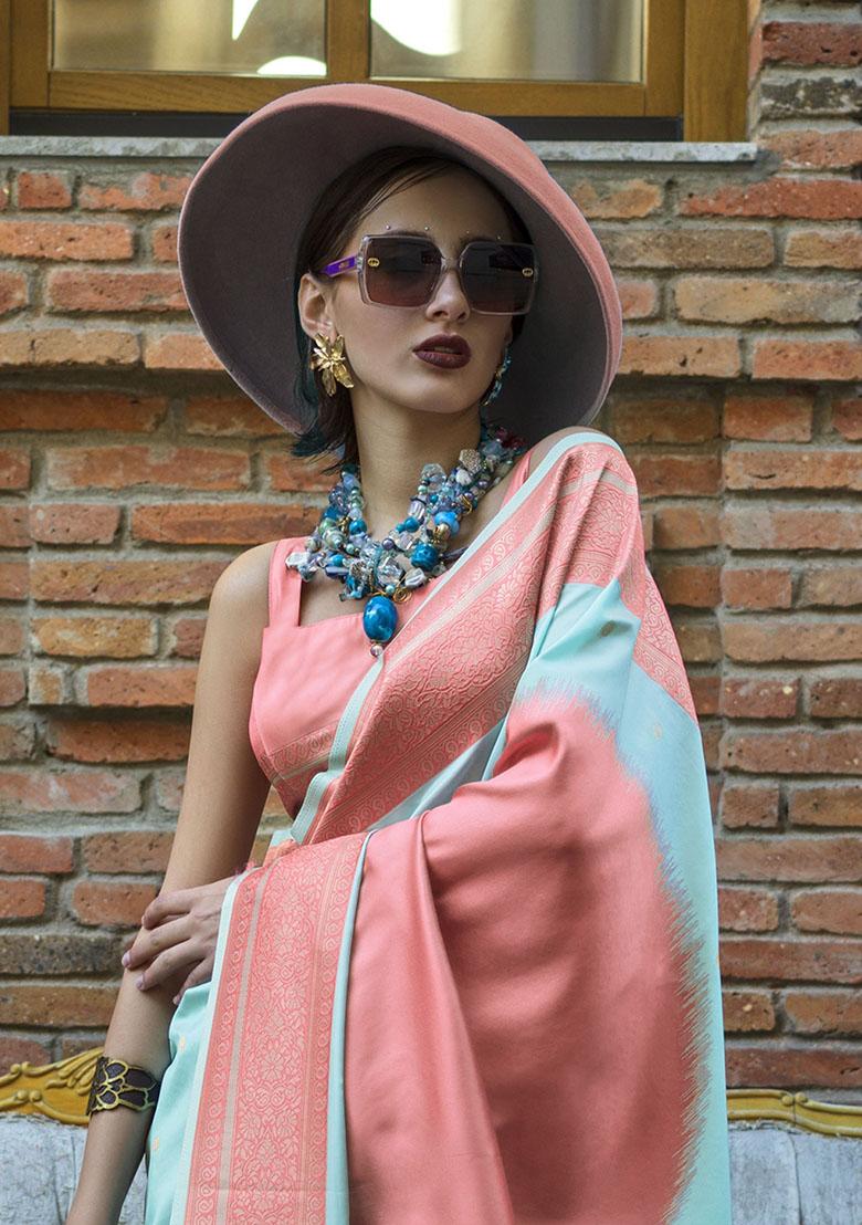 Blue Weaving Poly Blend Sarees