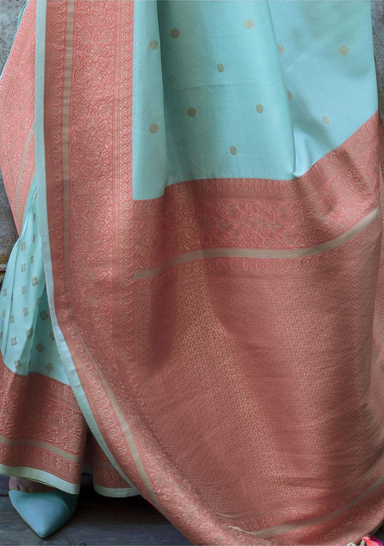 Blue Weaving Poly Blend Sarees