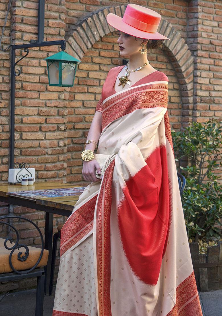 Beige Weaving Silk Sarees