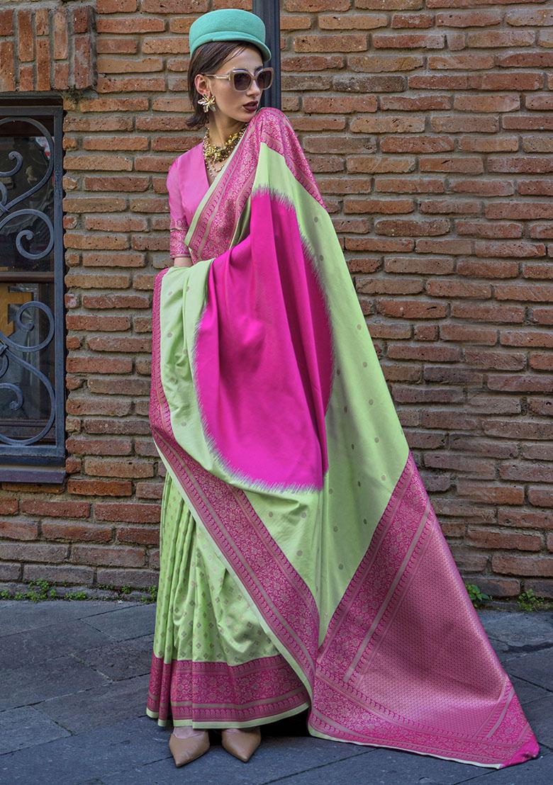 Green Weaving Poly Blend Sarees