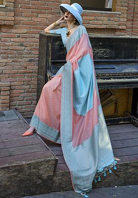 Peach Weaving Silk Sarees