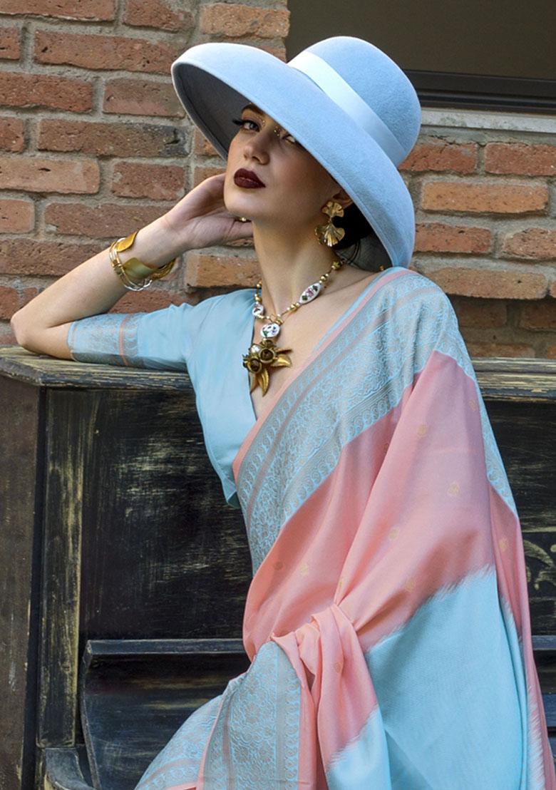 Peach Weaving Silk Sarees