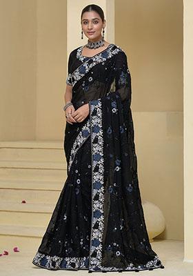 Black Embroidered Organza Sarees