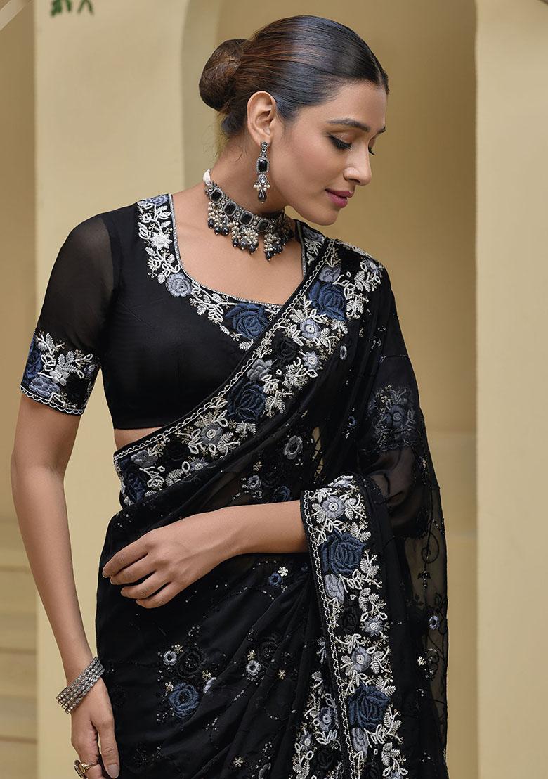 Black Embroidered Organza Sarees