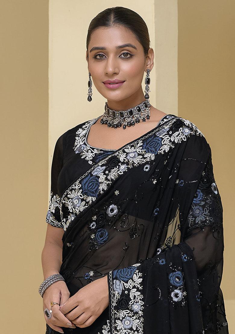 Black Embroidered Organza Sarees