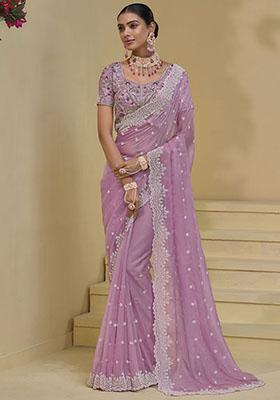 Pink Embroidered Organza Sarees