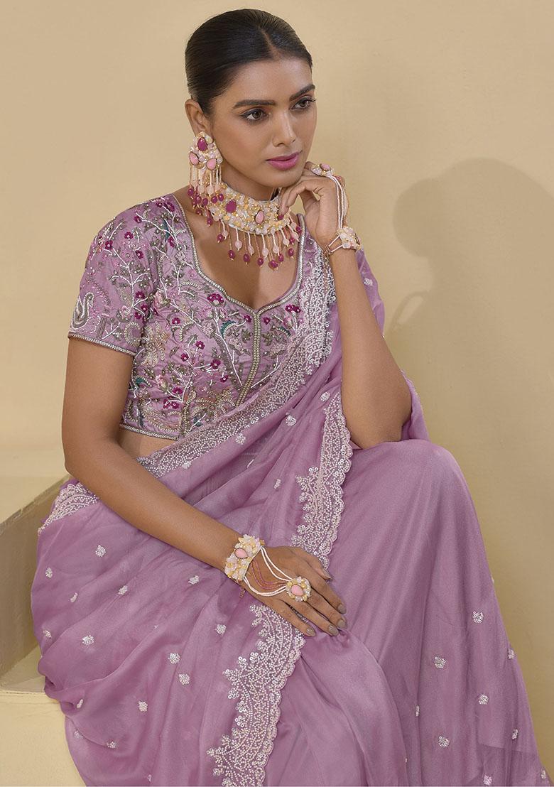 Pink Embroidered Organza Sarees