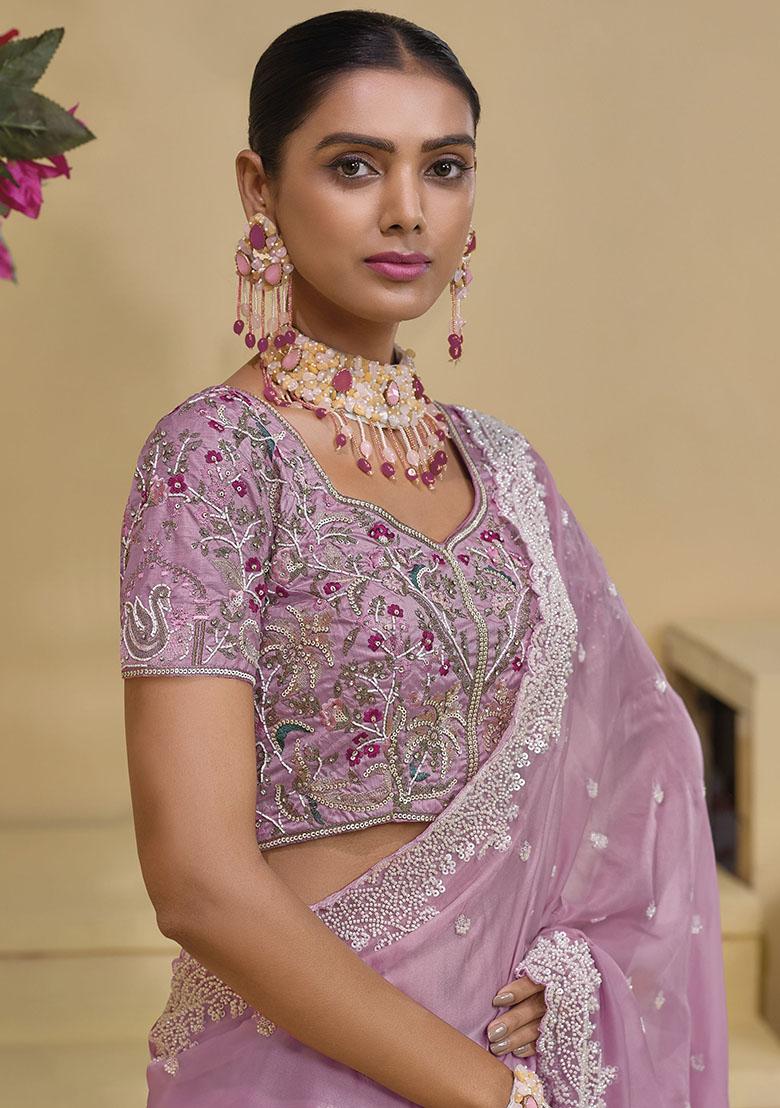 Pink Embroidered Organza Sarees