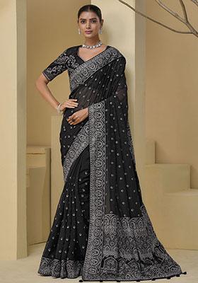 Black Embroidered Organza Sarees
