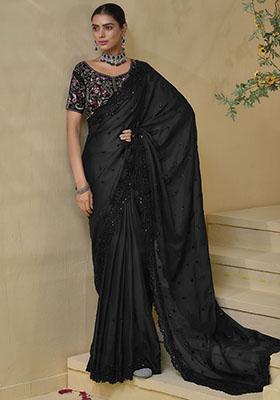 Black Embroidered Organza Sarees
