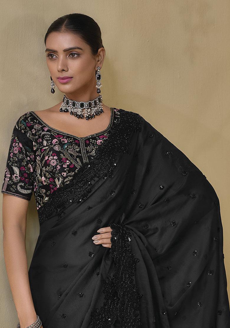 Black Embroidered Organza Sarees