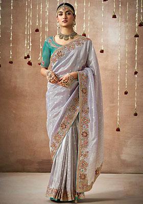 Lavender Sequin Embroidered Silk Sarees