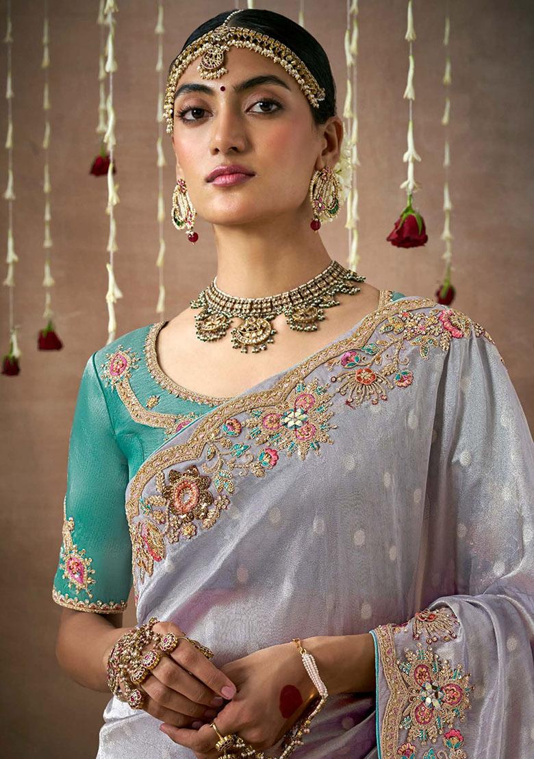 Lavender Sequin Embroidered Silk Sarees
