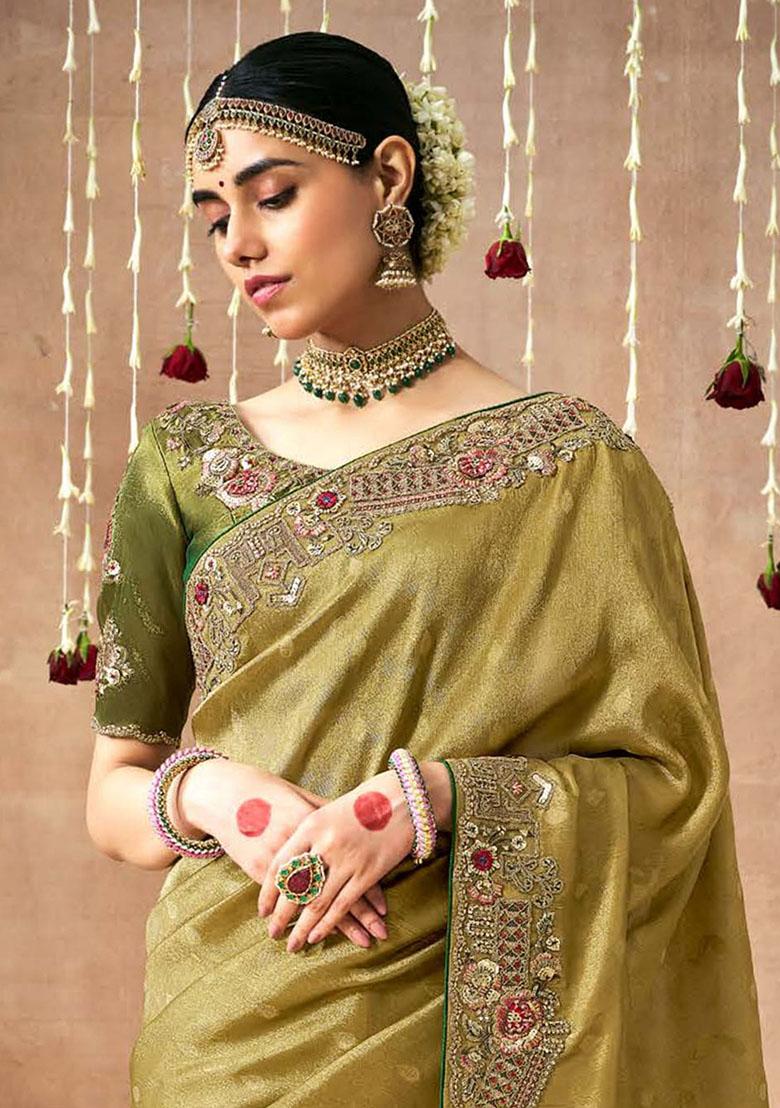 Green Sequin Embroidered Net Sarees