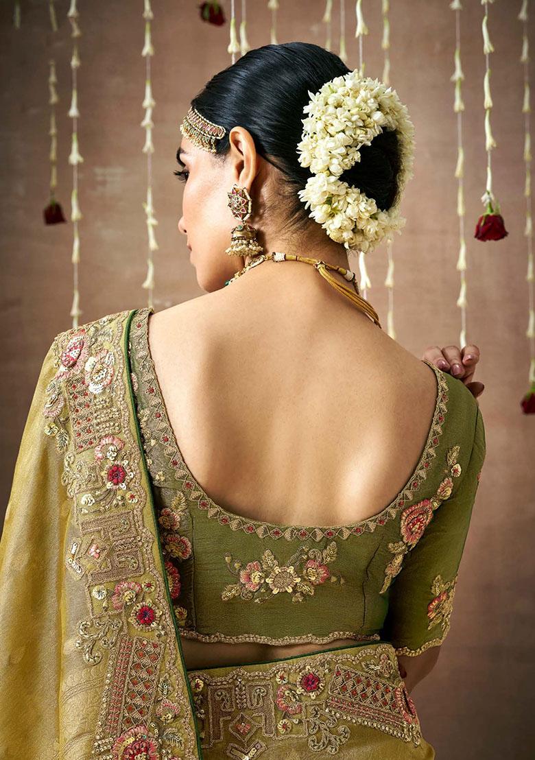 Green Sequin Embroidered Net Sarees