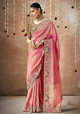 Pink Sequin Embroidered Silk Sarees