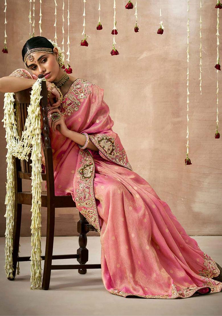 Pink Sequin Embroidered Silk Sarees