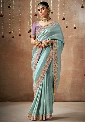 Lavender Sequin Embroidered Silk Sarees