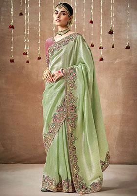 Green Sequin Embroidered Silk Sarees