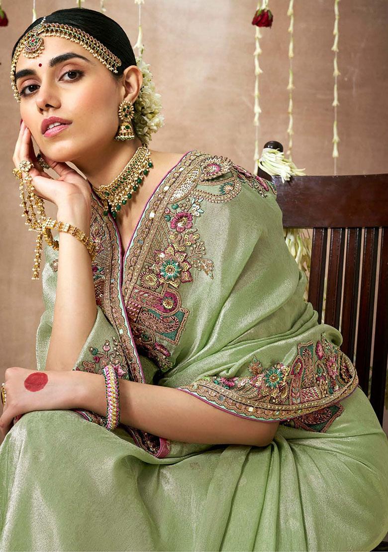 Green Sequin Embroidered Silk Sarees
