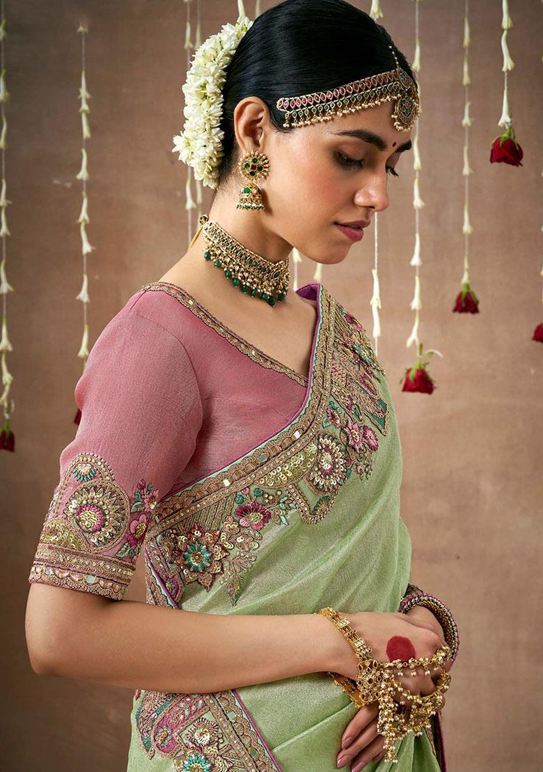 Green Sequin Embroidered Silk Sarees