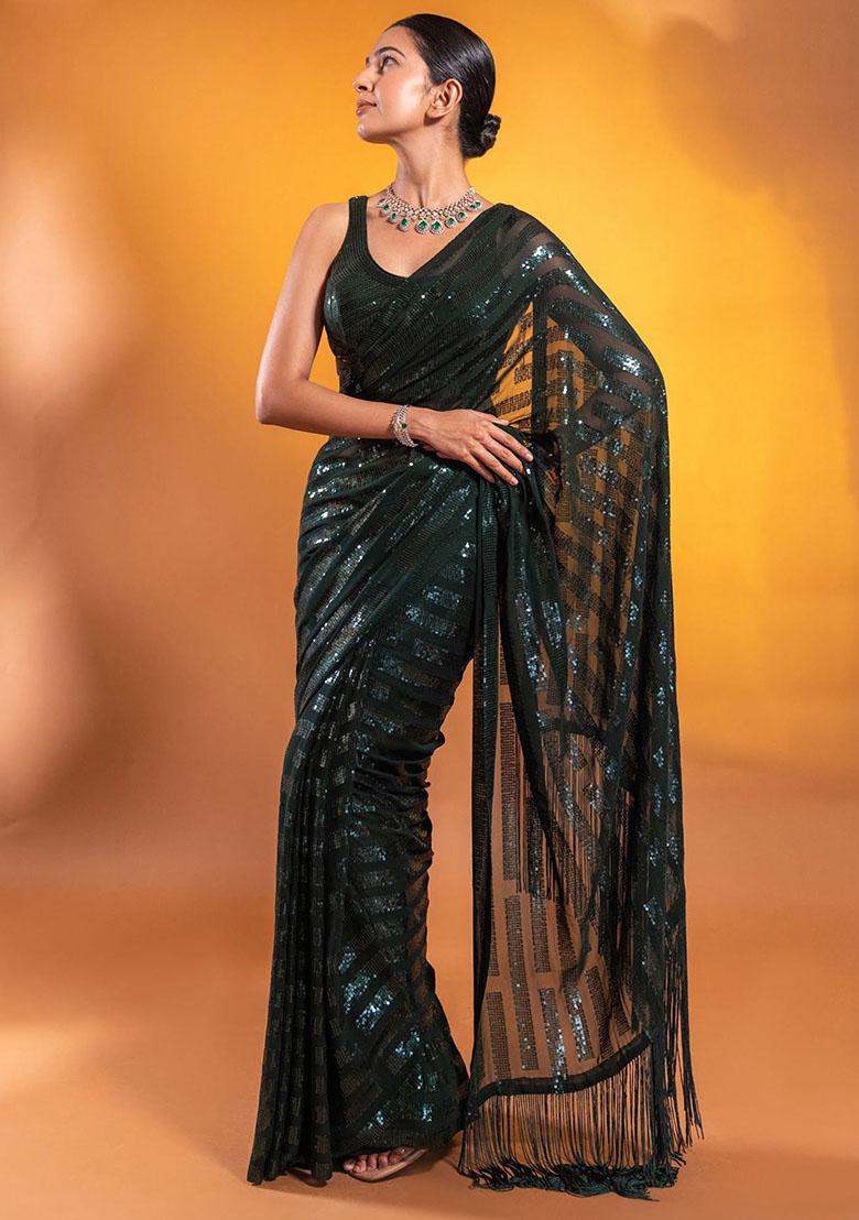 Green Sequin Embroidered Georgette Sarees
