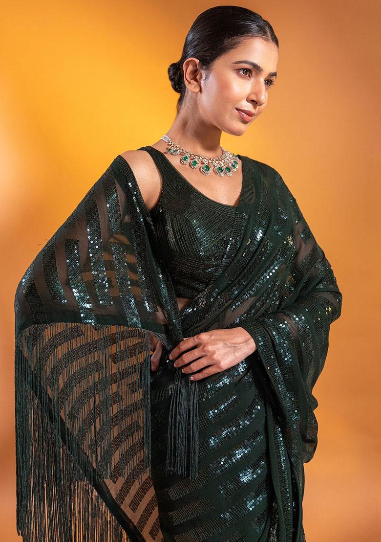 Green Sequin Embroidered Georgette Sarees