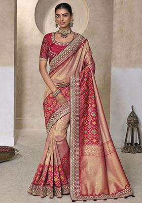 Peach Weaving Patola Sarees