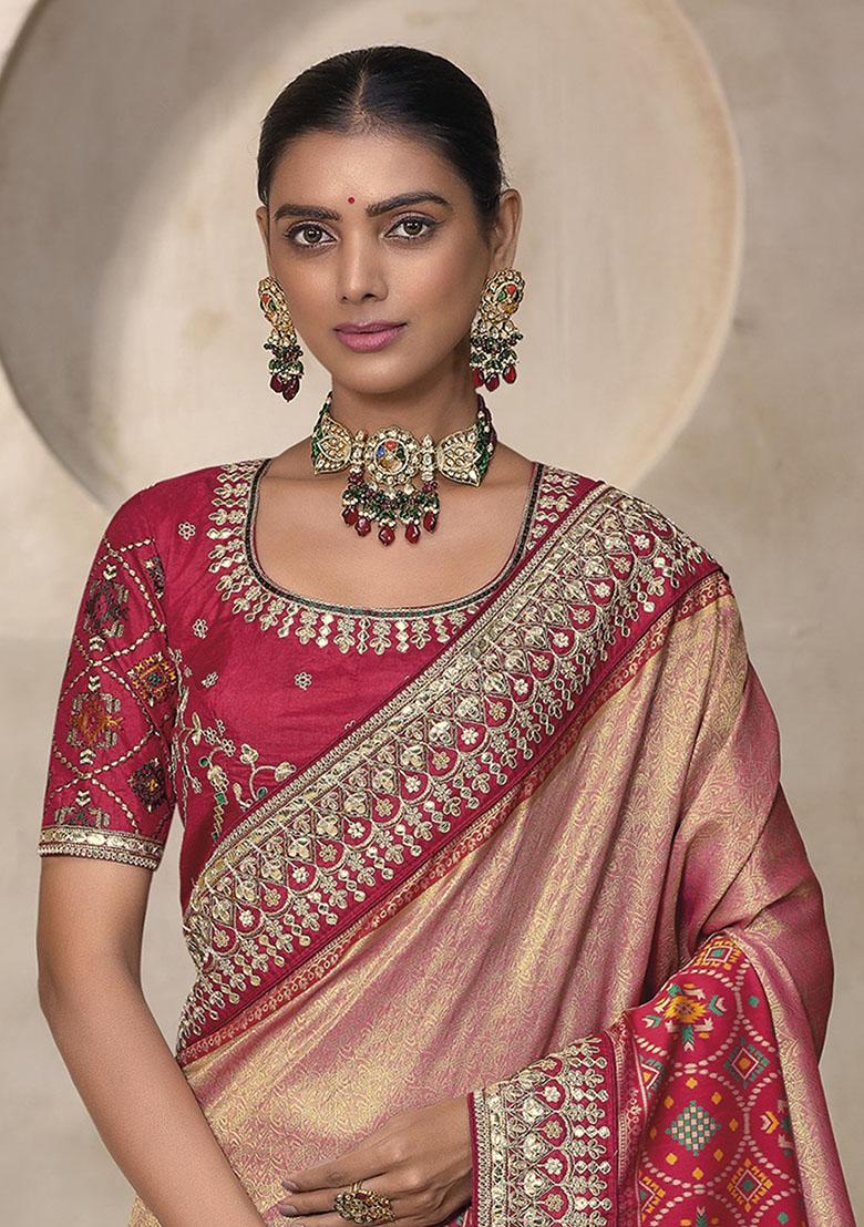 Peach Weaving Patola Sarees