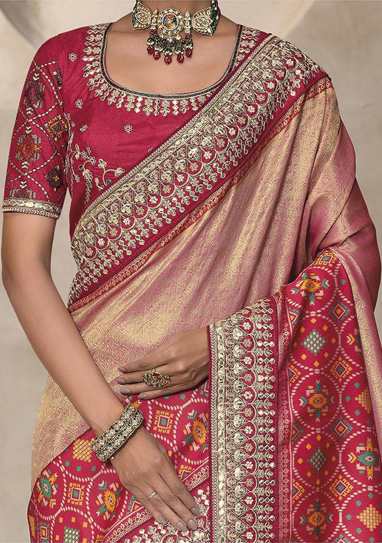 Peach Weaving Patola Sarees