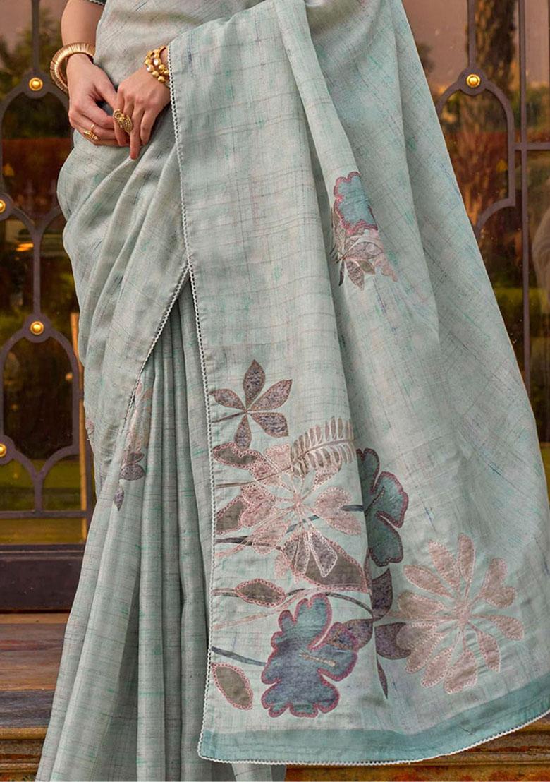 Sky Blue Printed Silk Sarees