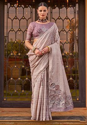 Purple Printed Silk Sarees