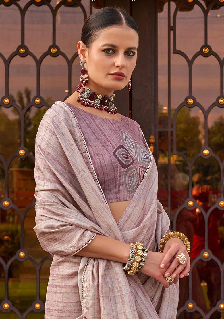 Purple Printed Silk Sarees