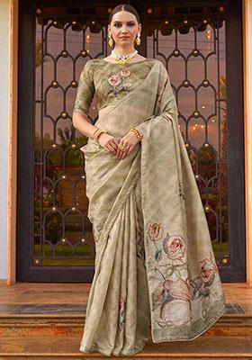 Green Printed Silk Sarees