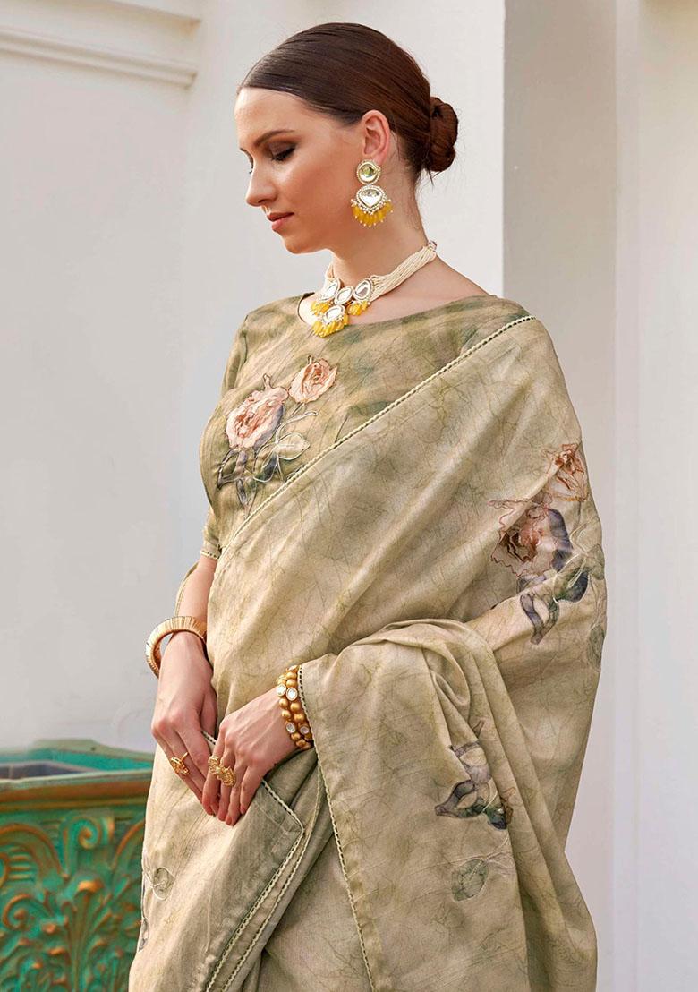 Green Printed Silk Sarees